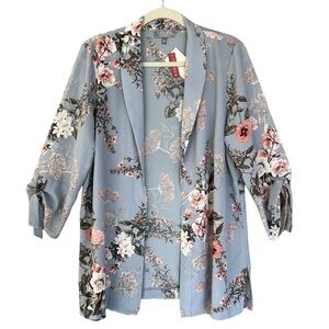 Laura Petites Floral Open Front Kimono Jacket 3/4 Tie Sleeves NWT